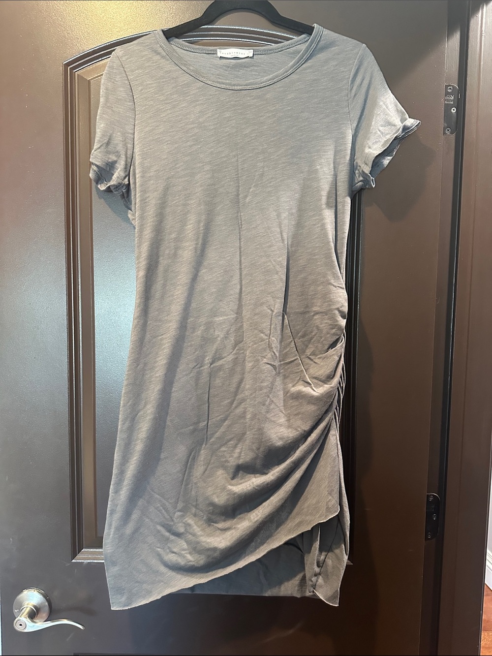 Grey Short Sleeve Ruched Tee Dress